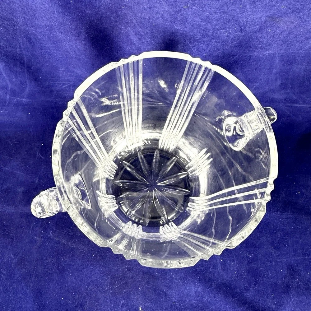 Vintage Cut Crystal Ice Bucket with Scroll Handles Heavy Leaded Glass Clear Tall